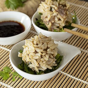 Asiatische Hackfleisch-Bällchen in Reishülle